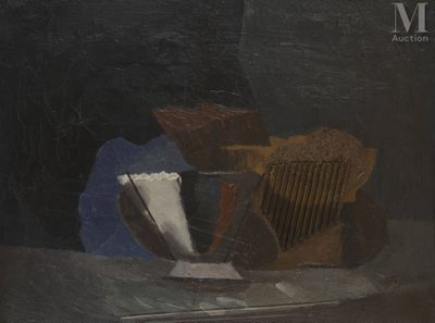 une peinture représentant un bol de nourriture posé sur une table