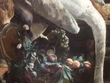 a painting of a bird that is sitting on a table