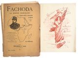 un vieux livre sur lequel figure le dessin d'un homme et la photo d'une femme sur une carte