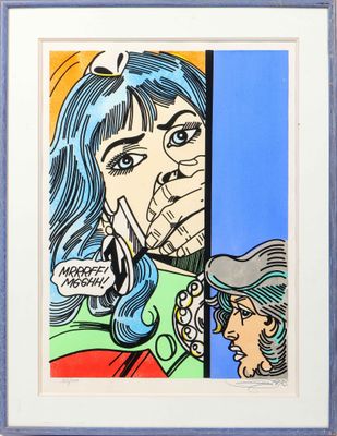 une image représentant un tableau où figurent une femme aux cheveux bleus et un homme portant un chapeau