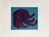 painting of an octopus in purple and blue on a blue background