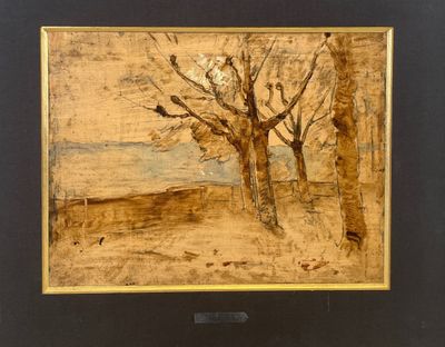 an image of a painting of a tree with a bird perched on it