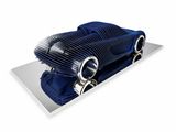 an image of a model of a blue car on a white surface