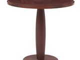 une table ronde en bois avec un piètement en bois, sur fond blanc