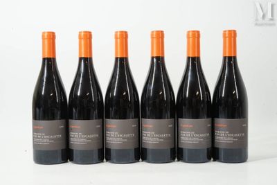 six bouteilles de vin rouge alignées