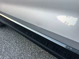a close up of a car ' s bumper with a dog on it ' s side