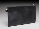 a black leather purse with a gold clasp on it