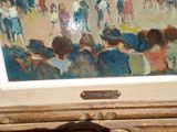 a painting of a crowd of people sitting in a room