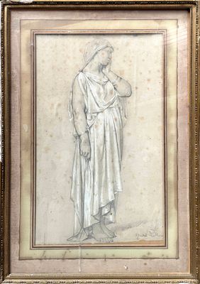 un vieux dessin d'une femme tenant un bébé dans ses bras