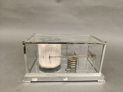 a clock inside of a glass case on a table