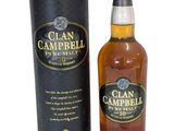a bottle of clan campbell single malt whisky next to a cardboard box