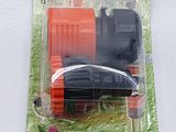 an orange and black garden hose and a black and orange hose