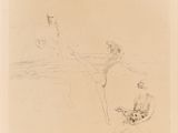 drawing of a man and a woman sitting on a beach
