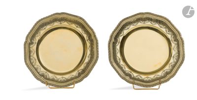 paire de plaques en laiton ancien sur socles