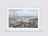 a painting of a view of a city with a river in the foreground