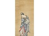 an oriental painting of a woman in a kimono