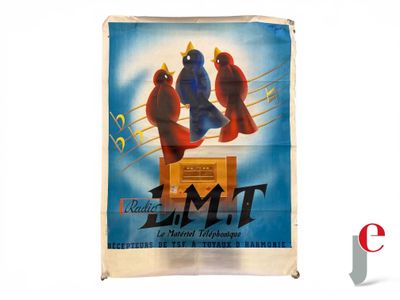 a poster of three birds sitting on top of a box