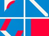 a blue and red logo with a white arrow and a red and white arrow