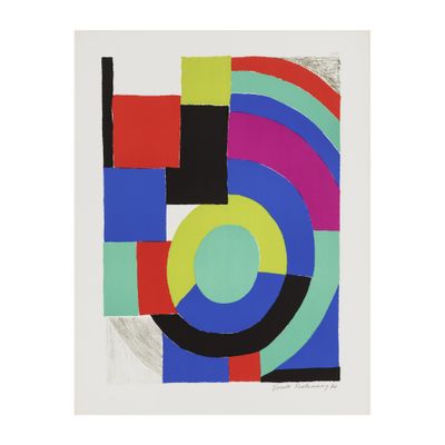 a painting of a colorful abstract design on a white background