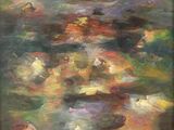 a painting of a painting of water lillies in a pond