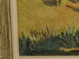 an image of a painting of a man riding a horse in a field