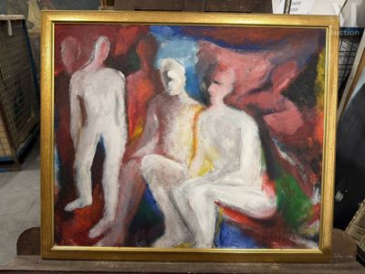 un tableau représentant un homme et une femme assis sur une chaise