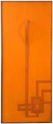 une image représentant une peinture d'un bâtiment réalisé en papier orange