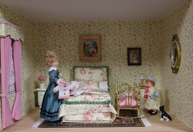 Diorama. Composition miniature, dans une vitrine en bois, vitre e...