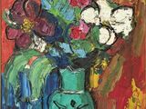 une peinture de fleurs dans un vase sur une table