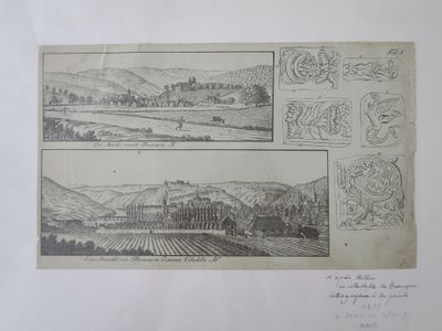 une image représentant un dessin de paysage avec un château au loin