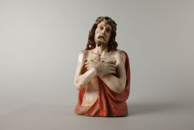 Buste de Christ aux liens Sculpture en bois sculpté polychro…