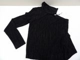 the sweater is black and has long sleeves and a collar