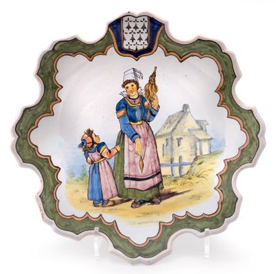 a plate with a picture of a woman and a child on it