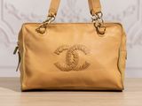 chanel tan leather cc logo tote bag