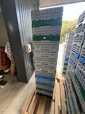 a stack of boxes sitting on a pallet in a warehouse