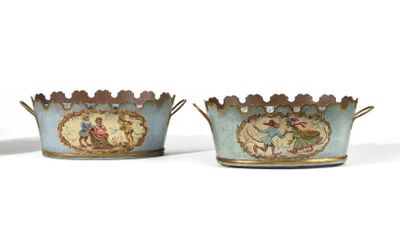three blue and white vases with decorative designs on them