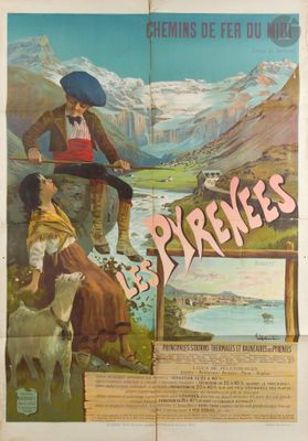 une vieille affiche de cinéma française représentant un homme et une femme assis sur un banc