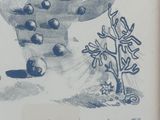 a picture of a drawing of a snowman and a tree