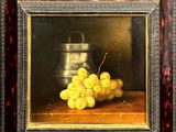 a painting of a bunch of grapes sitting on top of a table