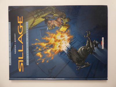 un livre sur lequel figure l'image d'un dragon attaquant un homme