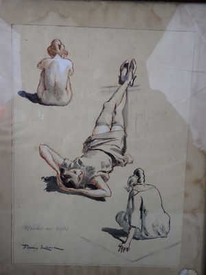 un dessin représentant un homme allongé par terre à côté d'une femme