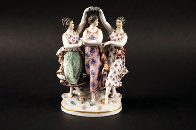 une figurine représentant trois femmes tenant un vase