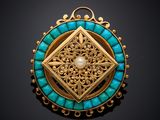 un pendentif-broche en or, turquoise et perles