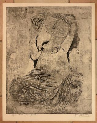 une image représentant le dessin d'une femme qui se tient la tête entre les mains
