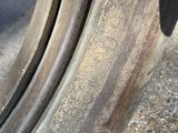 a close up of a tire on the ground