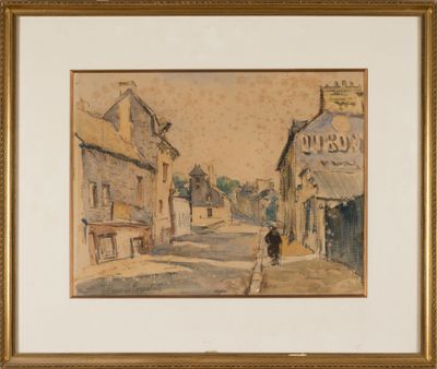 an image of a painting of a person walking down a street