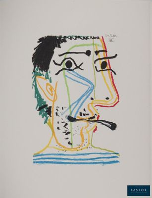 dessin représentant un homme avec une pipe à la bouche