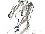 drawing of a nude woman sitting on a white surface with a phone in her hand