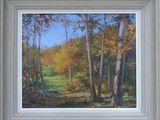 peinture à l'huile d'une scène de forêt avec un chemin au premier plan