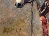 a painting of a white horse with a bridle on it ' s head